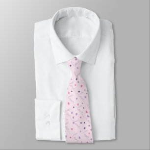 Pink and Purple Hearts and Love Word Neck Tie