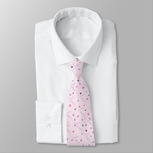 Pink and  Purple  Hearts and Love Word Neck Tie (Tied)