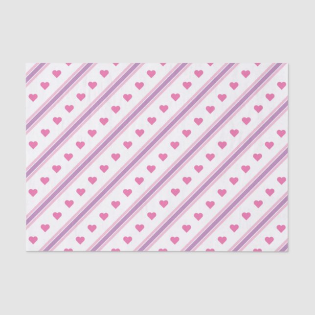Pink and Purple Hearts and Stripes Pattern Tissue Paper (Front)