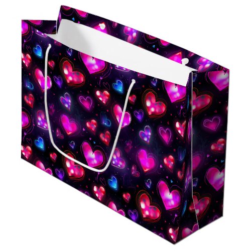 Pink and Purple Hearts Dance on Black Large Gift Bag