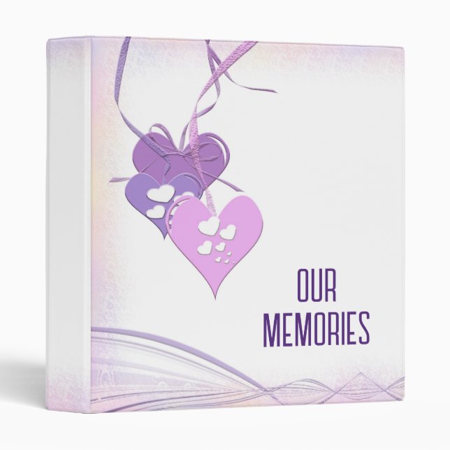 Pink and Purple Hearts Scrapbook 3 Ring Binder (Front/Spine)