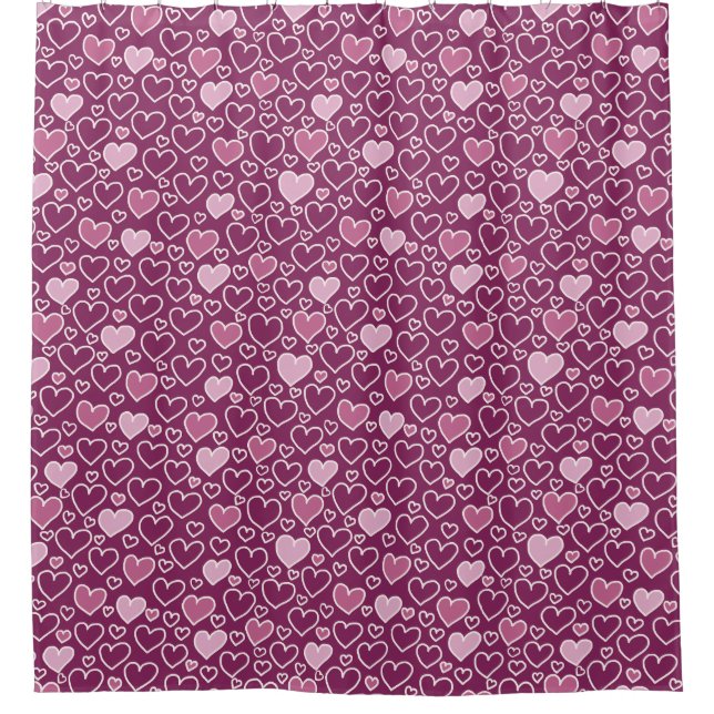 Pink and Purple Hearts Shower Curtain (Front)