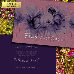 Pink and Purple Holy Family Foil Holiday Card