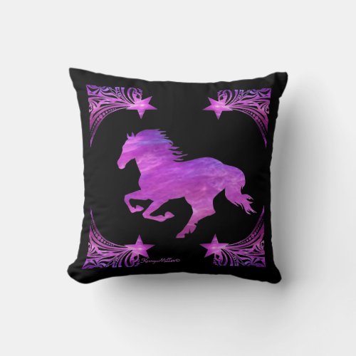 Pink And Purple Horse Silhouette Throw Pillow