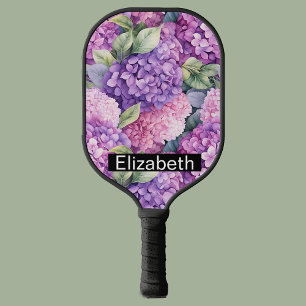 Pink and Purple Hydrangea Flower Personalized Pickleball Paddle