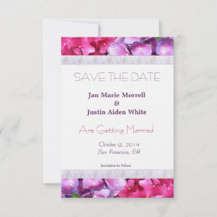 Pink and Purple Hydrangea Wedding Announcement