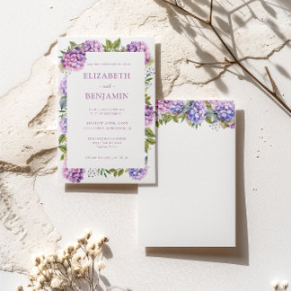 Pink and Purple Hydrangeas Watercolor Wedding Invitation