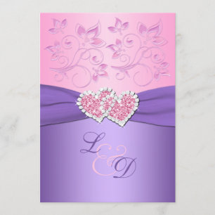 Pink and Purple Joined Hearts Monogram Invitation