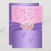 Pink and Purple Joined Hearts Monogram Invitation (Front/Back)