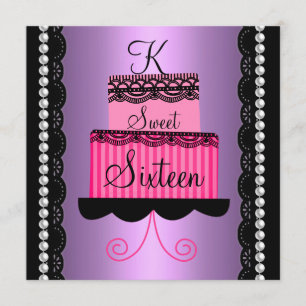 Pink and Purple Lace Sweet Sixteen Invitation