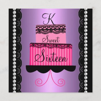 Pink And Purple Lace Sweet Sixteen Invitation by party_depot at Zazzle