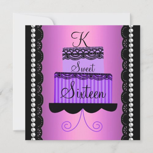 Pink and Purple Lace Sweet Sixteen Invitation