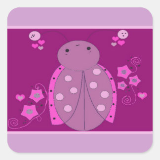 Pink and Purple Ladybug Square Sticker