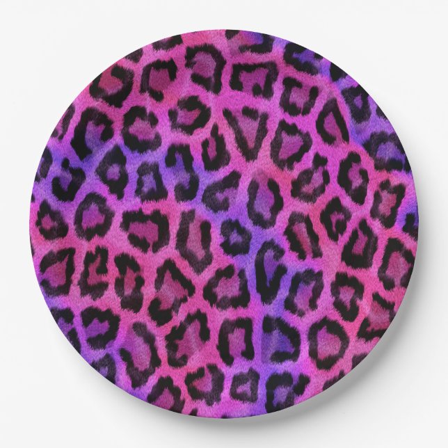 Pink and Purple Leopard Fur Spots Pattern Paper Plates (Front)