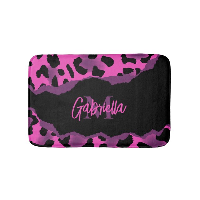 Pink and Purple Leopard Print Bath Mat (Front)