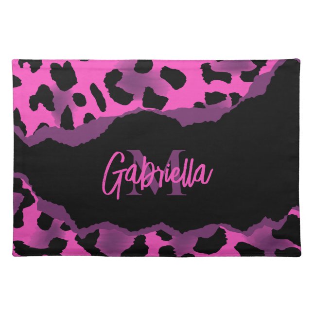 Pink and Purple Leopard Print Cloth Placemat (Front)