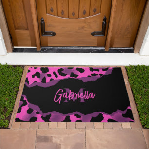 Pink and Purple Leopard Print Doormat