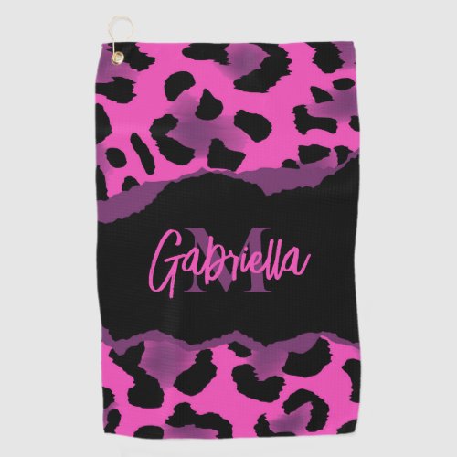 Pink and Purple Leopard Print Golf Towel