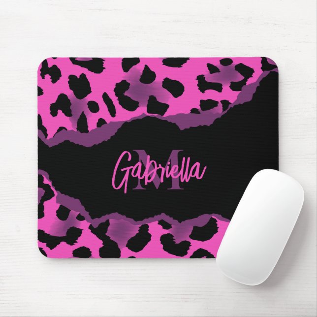 Pink and Purple Leopard Print Mouse Pad (With Mouse)
