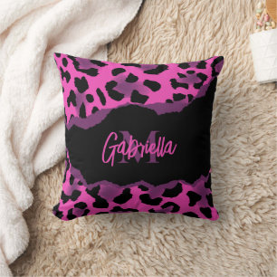 Pink and Purple Leopard Print Throw Pillow