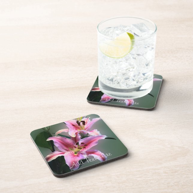 Pink and Purple Lily Flowers Beverage Coaster (Right Side)