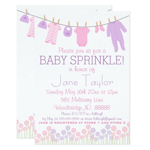 Pink And Purple Little Clothes Baby Sprinkle Invitation