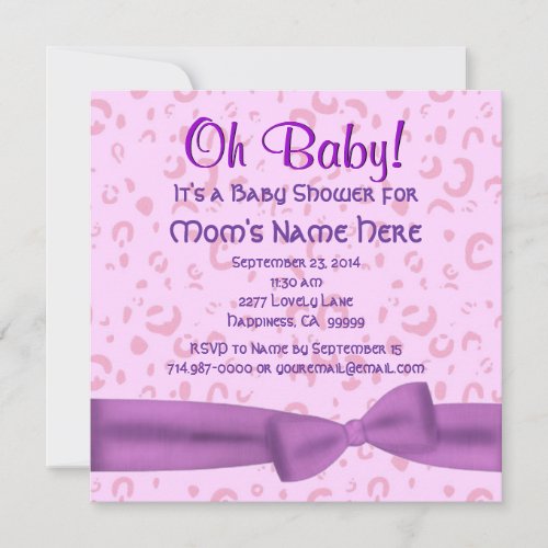 Pink and Purple lLeopard Faux Bow Baby Girl Shower Custom Invitation