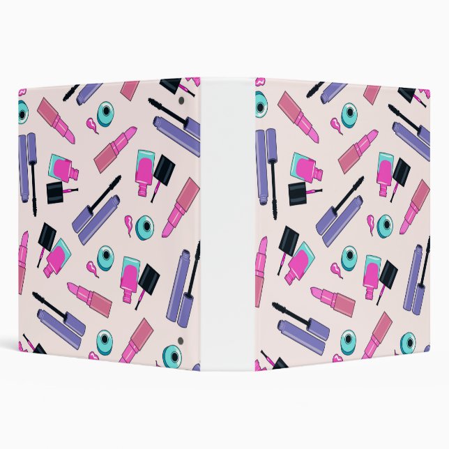 Pink and Purple Make Up Cosmetics Pattern 3 Ring Binder (Background)