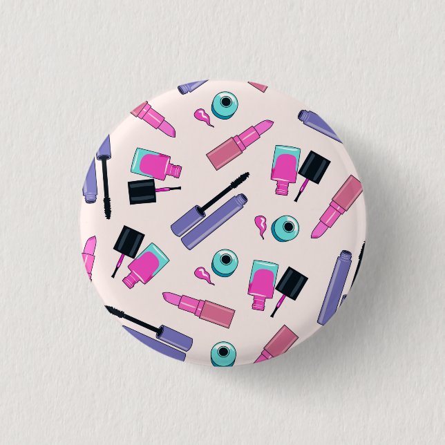 Pink and Purple Make Up Cosmetics Pattern Button (Front)