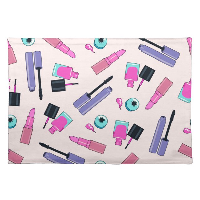 Pink and Purple Make Up Cosmetics Pattern Cloth Placemat (Front)