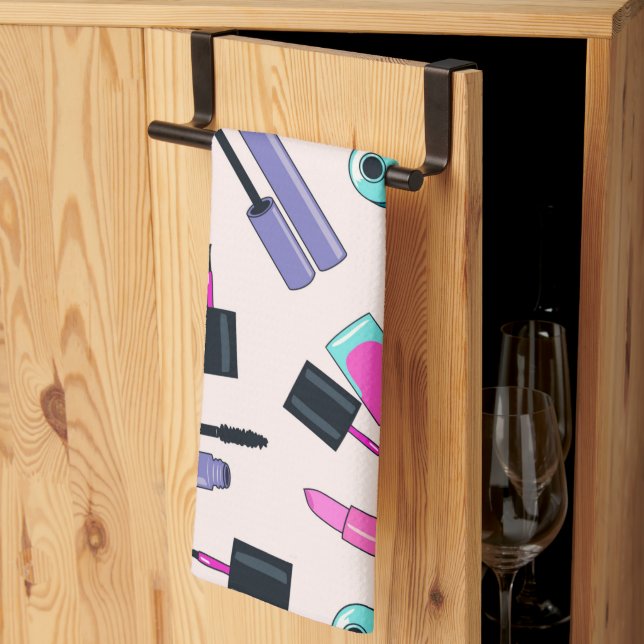 Pink and Purple Make Up Cosmetics Pattern Kitchen Towel (Thirds Fold)