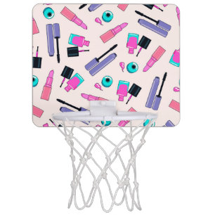 Pink and Purple Make Up Cosmetics Pattern Mini Basketball Hoop