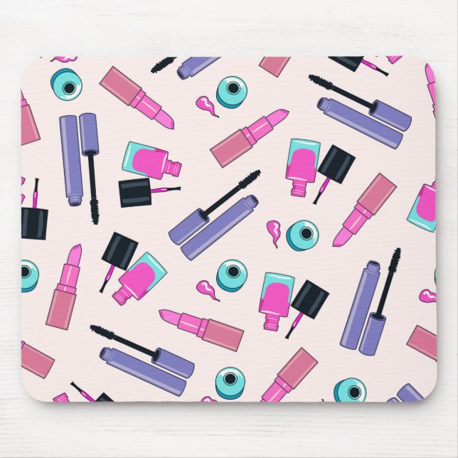 Pink and Purple Make Up Cosmetics Pattern Mouse Pad (Front)