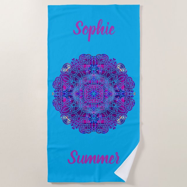 Pink and Purple Mandala Beach Towel (Front)