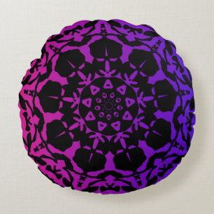 pink and purple Mandala flower Round Pillow