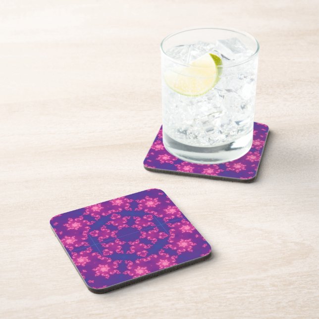 Pink and Purple Mandela Round Snowflakes Beverage Coaster (Right Side)