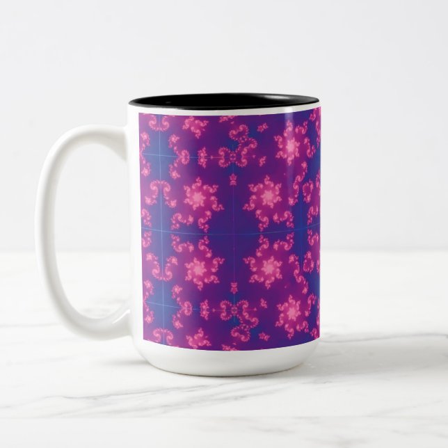 Pink and Purple Mandela Round Snowflakes Two-Tone Coffee Mug (Left)