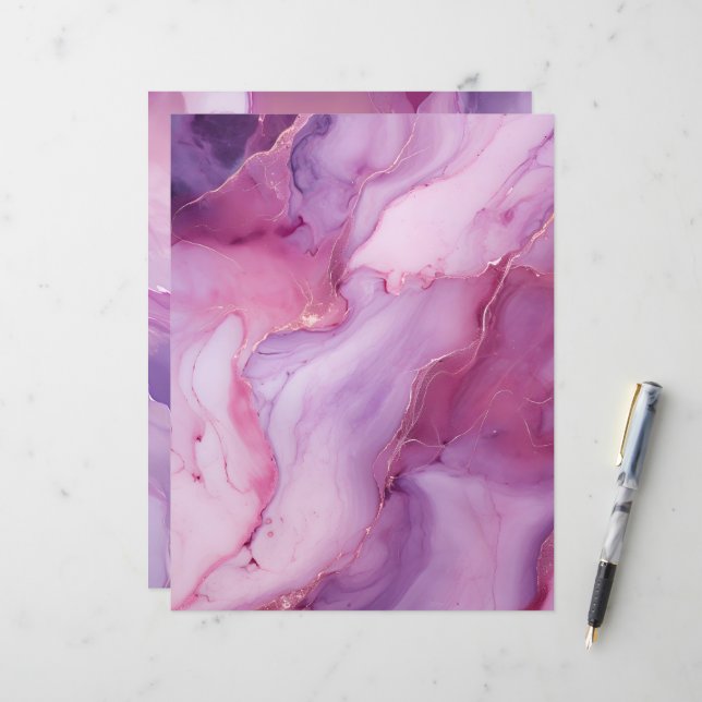 Pink and Purple Marble Scrapbook Paper Backgrounds (Front/Back In Situ)