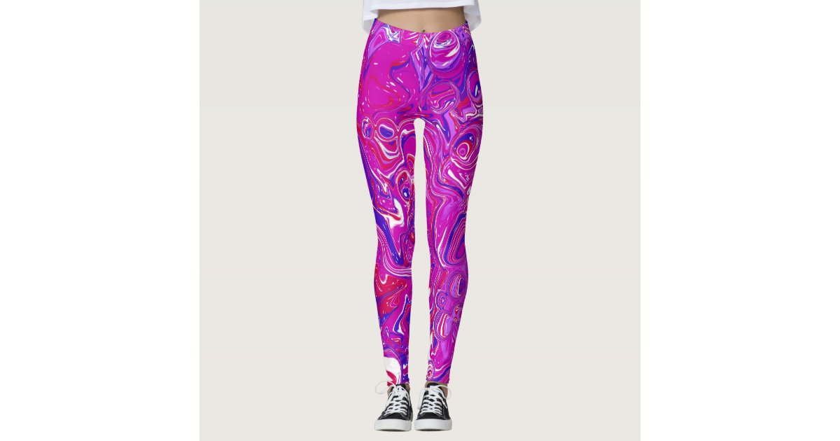 Plus Size Leggings - Groovy Abstract Retro Pink and Mint Green