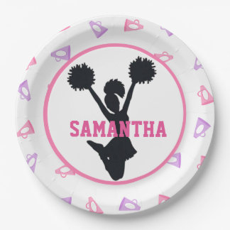 Pink and Purple Megaphones Cheerleader Birthday Paper Plates