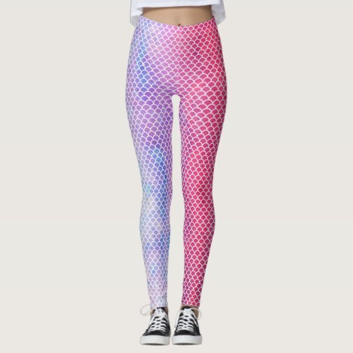 Pink and Purple Mermaid Watercolor Leggings