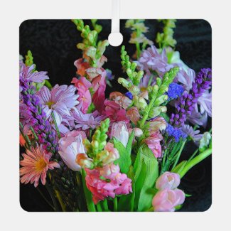 Pink and Purple Mixed Flowers Metal Ornament