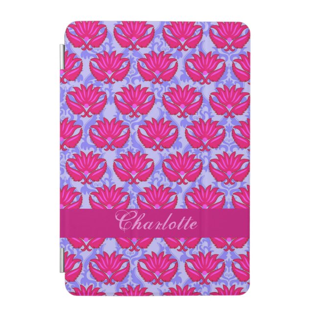 Pink and Purple Modern Damask Name Personalized iPad Mini Cover (Front)