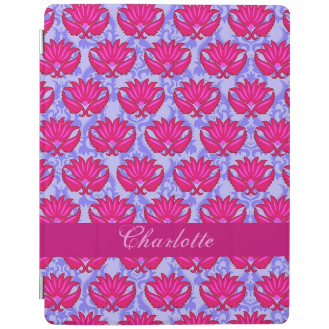 Pink and Purple Modern Damask Name Personalized iPad Smart Cover (Front)