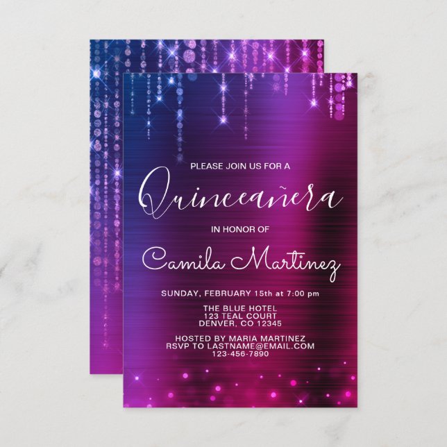 Pink and Purple Modern Quinceanera Party Invitation (Front/Back)