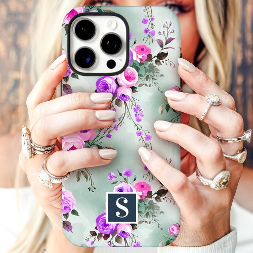 Pink And Purple Monogram Floral Iphone 16 Pro Max Case