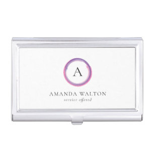 Pink and Purple Monogram Modern Business Card Case