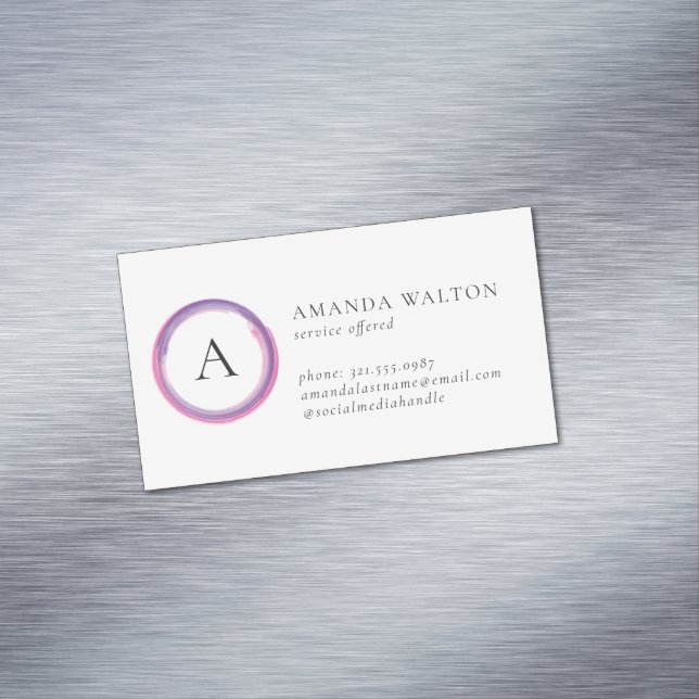 Pink and Purple Monogram Modern Business Card Magnet (In Situ)