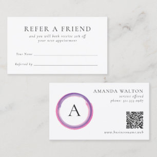 Pink and Purple Monogram Modern Business Referral Card