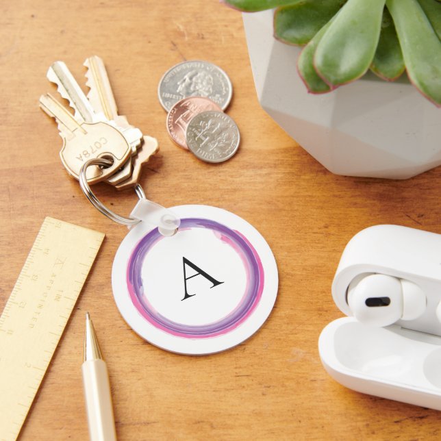 Pink and Purple Monogram Modern Keychain (Desk)